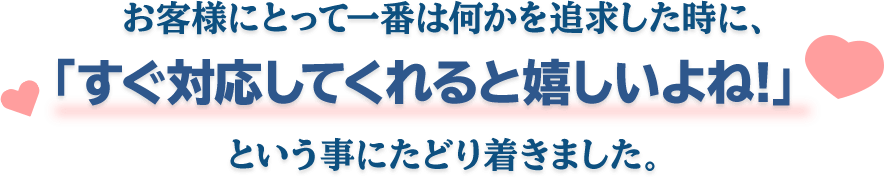 お客様にとって一番は何かを追求した時に、「すぐ対応してくれると嬉しいよね」という事にたどり着きました。